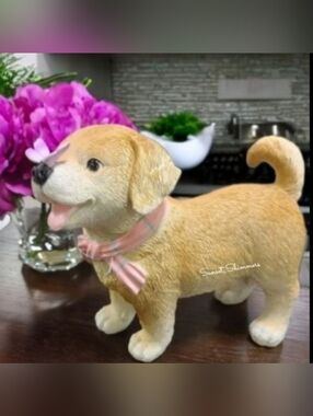 Yellow Labrador Retriever Dog Lab Puppy w/ Butterfly On Nose Figure Statue Decor